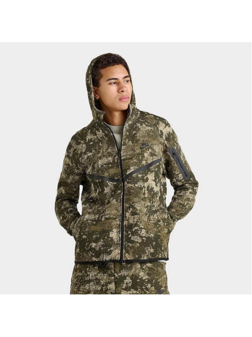 Nike Tech Fleece Windrunner Hoodie Sweatshirt Camo Green HV5055-276 Size XL